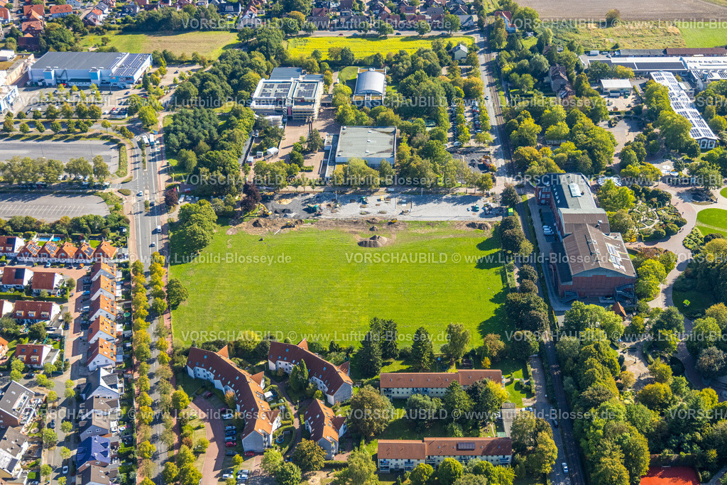 Hamm250901282 | Luftbild, Freiherr-vom-Stein-Gymnasium und Baustelle, Eingangsbereich Maximilianpark, Uentrop, Hamm, Ruhrgebiet, Nordrhein-Westfalen, Deutschland