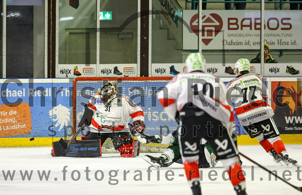 2023-10-29_005_TSV_Erding_gegen_TSV_Peissenberg | Erding, Deutschland, 29.10.2023:
Eishockey, Bayernliga Vorrunde 2023 / 2024, 5. Spieltag, TSV Erding gegen TSV Peißenberg, Endergebnis: 

Torwart Korbinian Sertl (TSV Peissenberg, #31), Jakob Heigl (TSV Peissenberg, #10), Bernhard Schmid (TSV Peissenberg, #77)

Foto: Christian Riedel / fotografie-riedel.net
