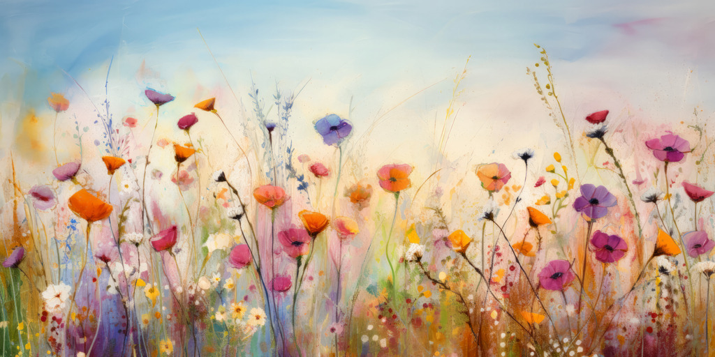 2308099 - Bunte Blumenwiese | Eine Blumenwiese im Stil eines Gemäldes.