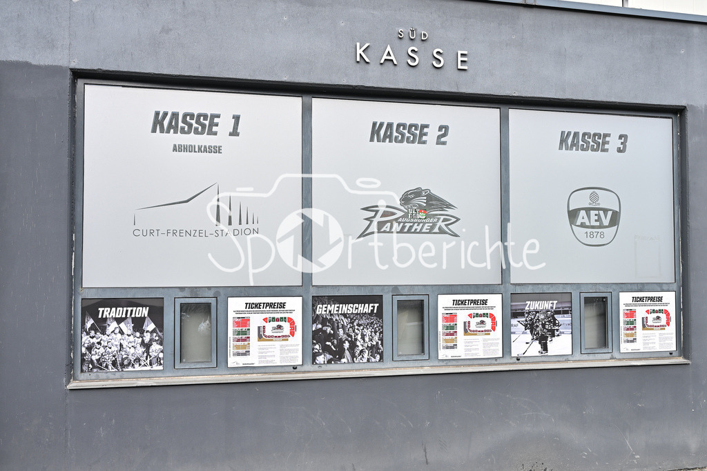 Augsburger Panther - Adler Mannheim | Das Curt Frenzel Stadion in Augsburg / CFS / Kasse / Arena / Aussenansicht / Symbolbild / DEL: Augsburger Panther - Adler Mannheim, Curt Frenzel Stadion am 16.02.2025