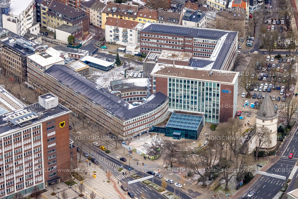 Dortmund221202163 | Luftbild, DEW21 Dortmunder Energie- und Wasserversorgung GmbH, schneebedeckt, City, Dortmund, Ruhrgebiet, Nordrhein-Westfalen, Deutschland