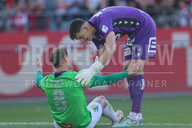 Grazer AK 1902 vs WSG Tirol – Austrian Bundesliga | Graz, Austria, 02.MAY.26 - SOCCER - ADMIRAL Bundesliga, Qualification Group, Grazer AK 1902 vs WSG Tirol. The image shows Nikolai Baden Frederiksen (WSG Tirol) and Franz Stolz (GAK).