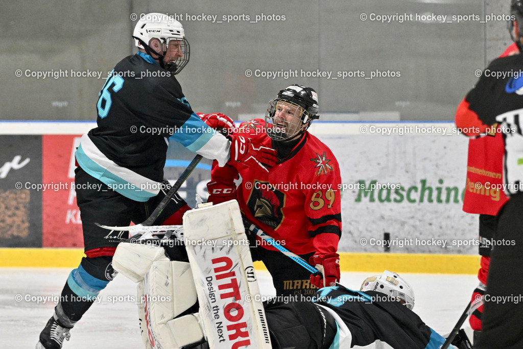 Lendhafen Seelöwen vs. Spartans Althofen | #96 Kasper Peter Lendhafen Seelöwen, #89 Pirmann Markus Spartans Althofen, #37 Juch Lukas Lendhafen Seelöwen, Lendhafen Seelöwen vs. Spartans Althofen, Lendhafen Seelöwen vs. Spartans Althofen am 14.02.2025 in Ferlach (HTC Eishalle Ferlach), Austria, (Photo by Bernd Stefan)