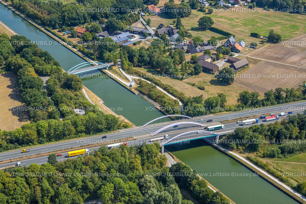 Hamm220809452HerringenPelkum | Luftbild, Brücke Autobahn A1, Datteln-Hamm-Kanal, Herringen, Hamm, Ruhrgebiet, Nordrhein-Westfalen, Deutschland