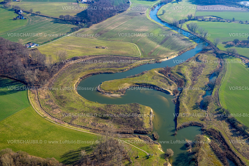 Olfen230206795Lippe | Luftbild, Renaturierung Fluss Lippe, Projekt Lebendige Lippe, Lipperband, Fluss Lippemäander, Fluss und Auenentwicklung, Olfen-Kirchspiel, Olfen, Münsterland, Nordrhein-Westfalen, Deutschland