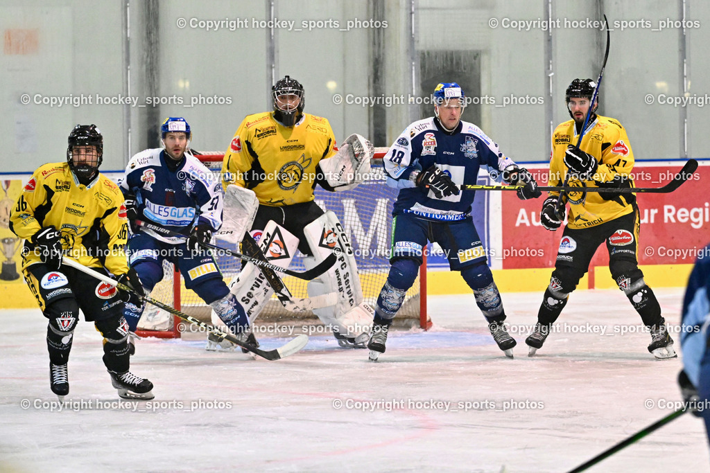 ESC Steindorf vs. MET PHOTOVOLTAIK HORNETS SPITTAL | #96 Peharz Joshua EC Hornets Spittal, #57 Wilfan Franz ESC Steindorf, #1 Zauchner Rene EC Hornets Spittal, #18 Pewal Martin ESC Steindorf, #47 Kohlmaier Luca EC Hornets Spittal, ESC Steindorf vs. MET PHOTOVOLTAIK HORNETS SPITTAL, ESC Steindorf vs. MET PHOTOVOLTAIK HORNETS SPITTAL am 26.10.2024 in Steindorf (Ossiachersee Halle), Austria, (Photo by Bernd Stefan)