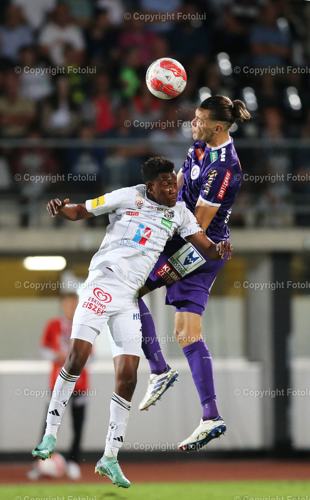 A_LUI_030824_13 | SPORT,FUSSBALL,ADMIRAL BUNDESLIGA RC PELLETS WAC-AUSTRIA KLAGENFURT 03.08.2024 IM BILD: EMANUEL AGYEMANG  (WAC) UND NIKLAS SZERENCSI(A.KLAGENFURT) FOTO:FOTOLUI/MW