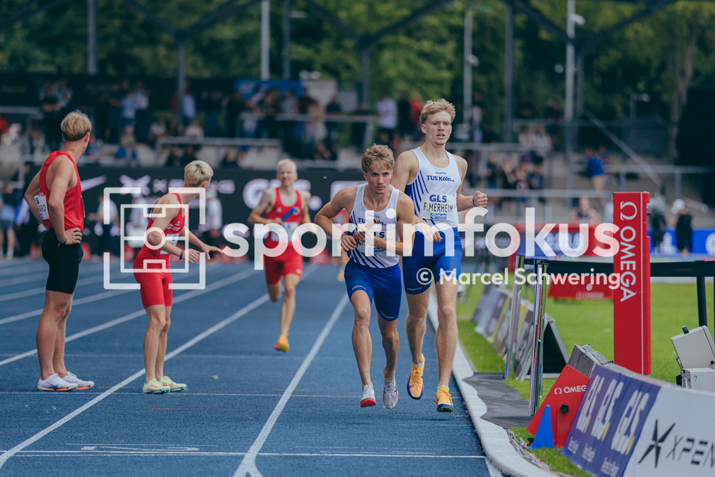 Deutsche Meisterschaften der Frauen und Männer 2026 | Finn Jakob Merheim, TuS Köln rrh., Jan Emanuel Merheim, TuS Köln rrh., 3x1000-Meter-Staffel, Deutsche Meisterschaften der Frauen und Männer 2026, Lohrheidestadion Bochum-Wattenscheid, 26.07.2026. Foto: Marcel Schwering / sportimfokus - Realisiert mit Pictrs.com