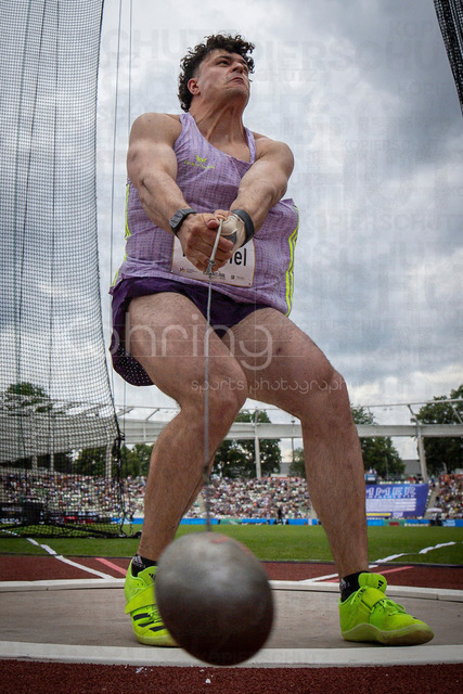 Golden Oval; Dresden, 31.05.2026 | DRESDEN , GERMANY - MAY 31:  Merlin Hummel (GER / Germany) competes in the hammer throw during the Golden Oval Continental Tour Silver meeting on May 31, 2026 at Heinz-Steyer-Stadion in Dresden, Saxony, Germany.