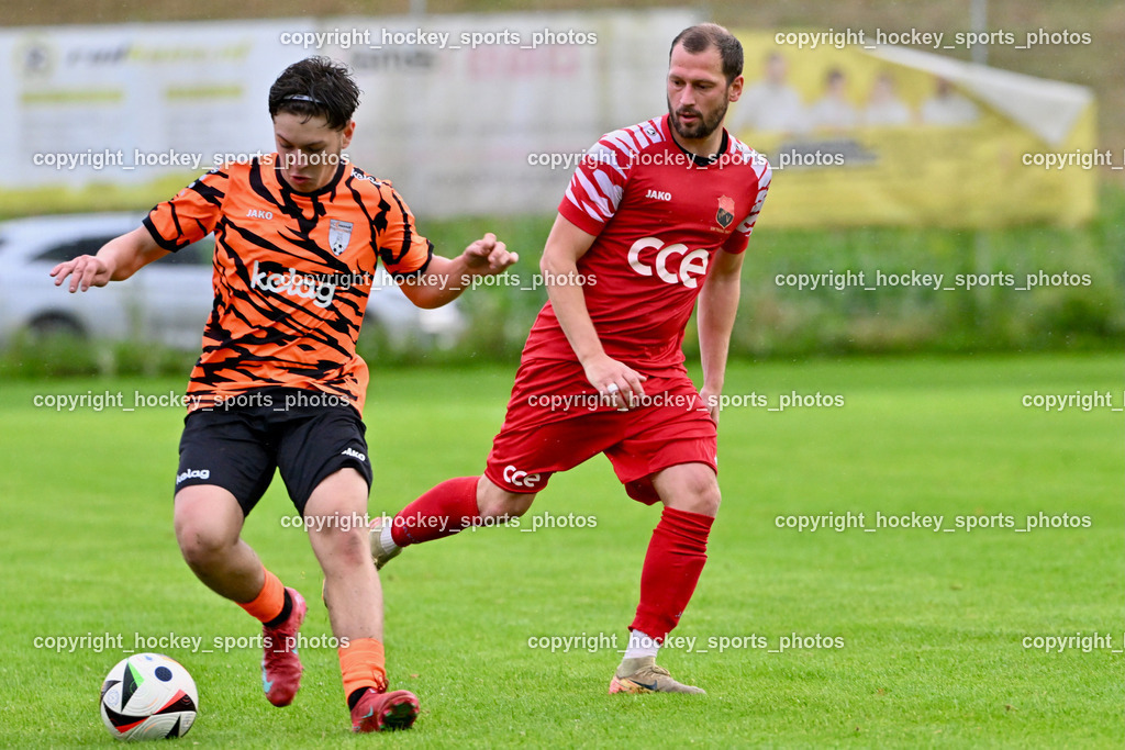 SV Viktoria Viktring vs. FC Mondi Frantschach | #10 Arnel Karahasanovic FC Frantschach, #7 Yevhen Sutkovyi SV Viktoria Viktring, SV Viktoria Viktring vs. FC Mondi Frantschach, SV Viktoria Viktring vs. FC Mondi Frantschach am 02.08.2025 in Klagenfurt (Sportplatz Viktrink), Austria, (Photo by Bernd Stefan)