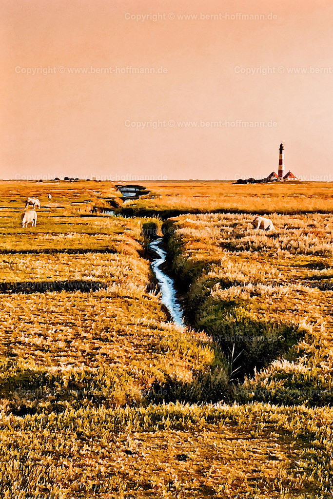 PDM2_3705_Westerheversand_100x150 | DIGITALKUNST. Salzwiesen am Leuchtturm Westerheversand. __ Sommerabend auf der Halbinsel Eiderstedt in Nordfriesland. - Realisiert mit Pictrs.com