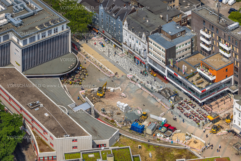 Herne250602155 | Luftbild, Robert-Brauner-Platz mit Stadt Forum Herne, Fußgängerzone Bahnhofstraße mit Baustelle,WAZ Medienhaus,  Herne-Mitte, Herne, Ruhrgebiet, Nordrhein-Westfalen, Deutschland