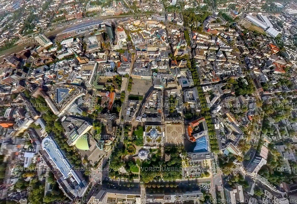 Dortmund231090065City | Luftbild, City Innenstadtansicht mit Hansaplatz, Rathaus und Friedensplatz, Erdkugel, Fisheye Aufnahme, Fischaugen Aufnahme, 360 Grad Aufnahme, tiny world, City, Dortmund, Ruhrgebiet, Nordrhein-Westfalen, Deutschland