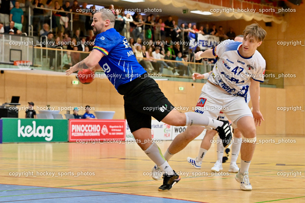 SC Ferlach vs. ALPLA HC Hard | #81 Milicevic Micha SC Ferlach, #47 FRITSCH Lukas SC Hard, SC Ferlach vs. ALPLA HC Hard, SC Ferlach vs. ALPLA HC Hard am 05.04.2025 in Ferlach (Ballspielhalle Ferlach), Austria, (Photo by Bernd Stefan)
