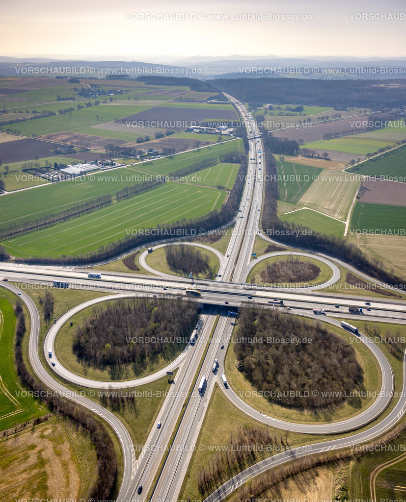 Werl220301129 | Luftbild, Autobahnkreuz Werl der Autobahn A44 und Autobahn A445, Werl, Soester Börde, Nordrhein-Westfalen, Deutschland