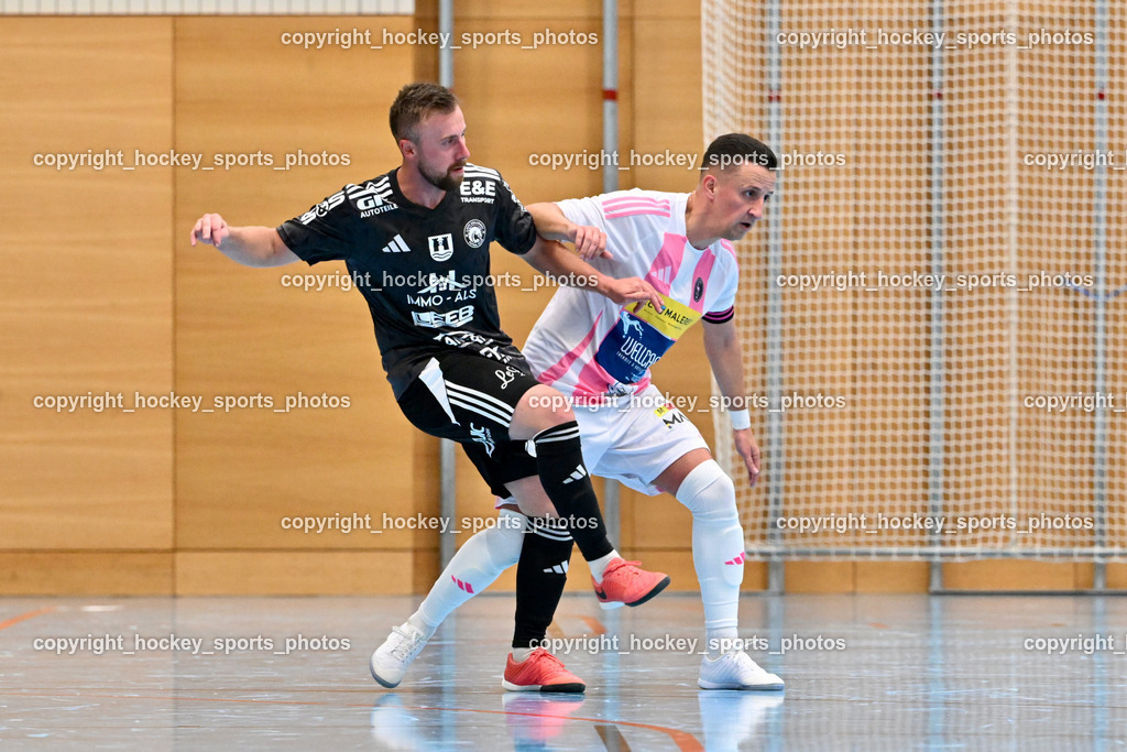 Carinthia Flamengo Futsal Club vs. FC Ljuti Krajisnici | #77 Seid Suljkanovic FC Ljuti Krajisnici, #7 Enes Brdjanovic Carinthia Flamengo, Carinthia Flamengo Futsal Club vs. FC Ljuti Krajisnici, Carinthia Flamengo Fusal Club vs. FC Ljuti Krajisnici am 12.10.2025 in Klagenfurt (Ballspielhalle Viktring), Austria, (Photo by Bernd Stefan)