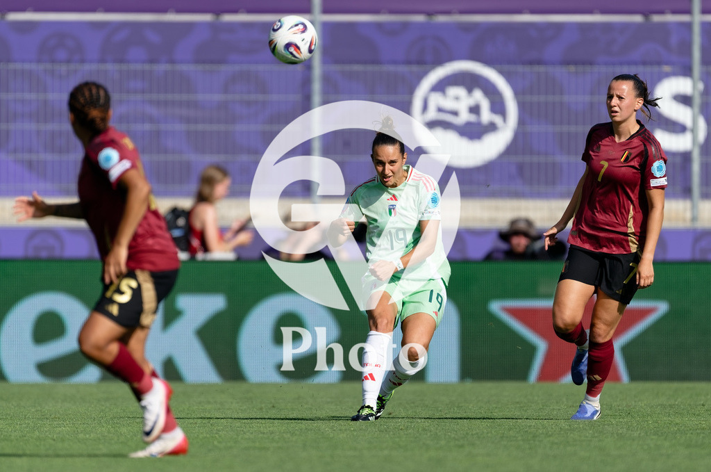 Belgium v Italy - UEFA Women's EURO 2025 Group B | SION, SWITZERLAND - JULY 3: Martina Lenzini of Italy (C) shoots during the UEFA Womens EURO 2025 Group B match between Belgium and Italy at Stade de Tourbillon on July 3, 2025 in Sion, Switzerland. (Photo by Giuseppe Velletri/Sports Press Photo/Getty Images)