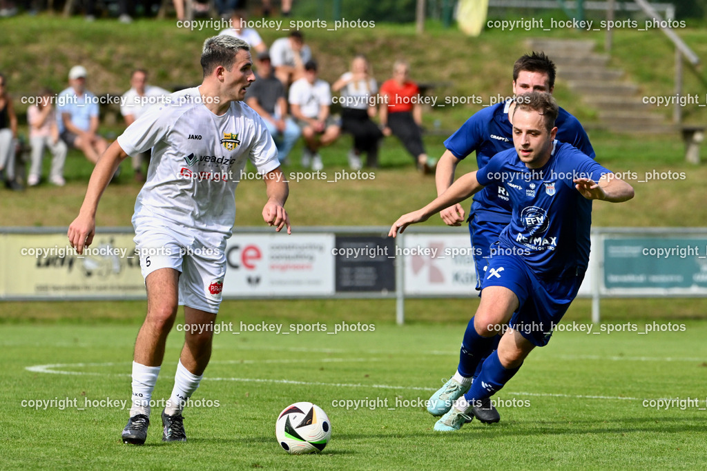 ASKÖ Köttmannsdorf vs. Union Matrei | #5 Matteo Juvan ASKÖ Köttmannsdorf, #19 Luca Jakob Blassnig UNION Matrei, ASKÖ Köttmannsdorf vs. Union Matrei, ASKÖ Köttmannsdorf vs. Union Matrei am 13.09.2025 in Köttmannsdorf (Sportplatz Köttmannsdorf), Austria, (Photo by Bernd Stefan)