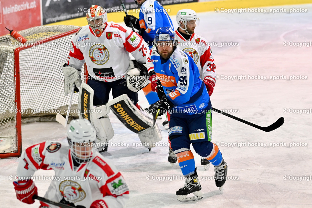 ESC Sparkasse Steindorf vs. ESV Ferlach | #95 Gelfanov Ruslan ESC Steindorf, #75 Kropiunig Ralf ESV Ferlach, #38 Künstl Kevin ESV Ferlach, ESC Sparkasse Steindorf vs. ESV Ferlach, ESC Sparkasse Steindorf vs. ESV Ferlach am 22.02.2026 in Steindorf  (Ossiachersee Halle ), Austria, (Photo by Bernd Stefan)