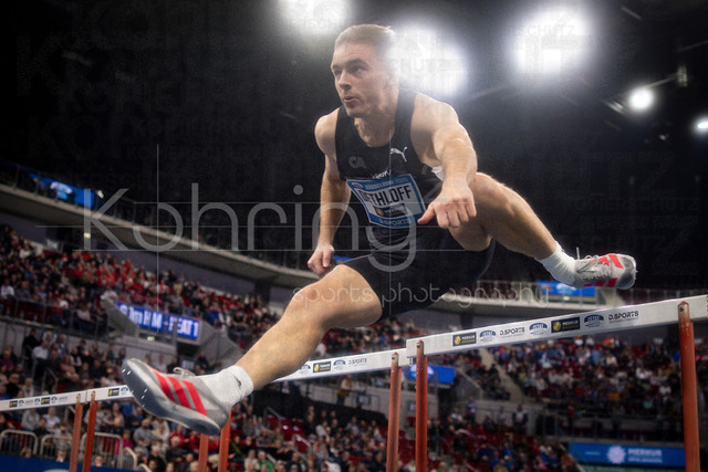 ISTAF Indoor; Duesseldorf, 24.01.2026 | DUESSELDORF, GERMANY - JANUARY 24:  Hurdler Timon Dethloff (GER) competing during the ISTAF Indoor Dusseldorf at PSD Bank Dome on January 24, 2026 in Duesseldorf, Germany. 