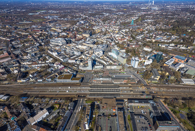 Bochum250301441 | Luftbild, Hauptbahnhof Hbf mit City, Fernsicht, Gleisdreieck, Bochum, Ruhrgebiet, Nordrhein-Westfalen, Deutschland