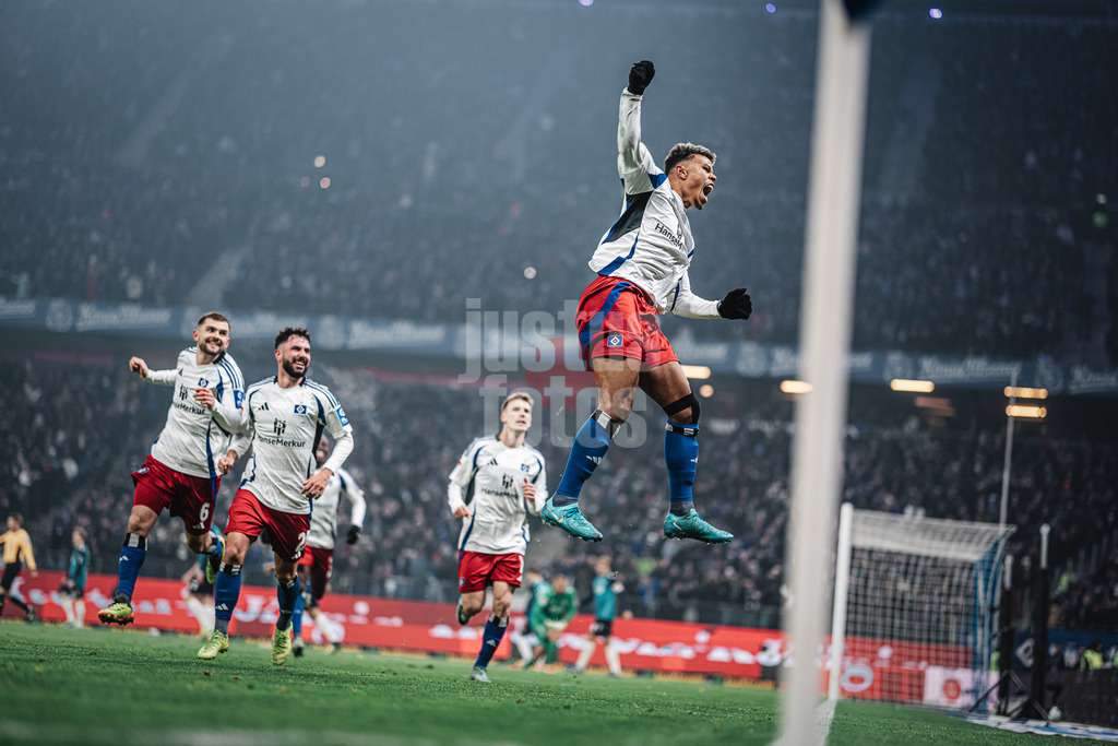 Fußball | Männer | Saison 2024/2025 | 2. Fußball-Bundesliga | 18. Spieltag | Hamburger SV vs. 1. FC Köln | 18.01.2025 | Torjubel Ransford Königsdörffer (#11, HSV)