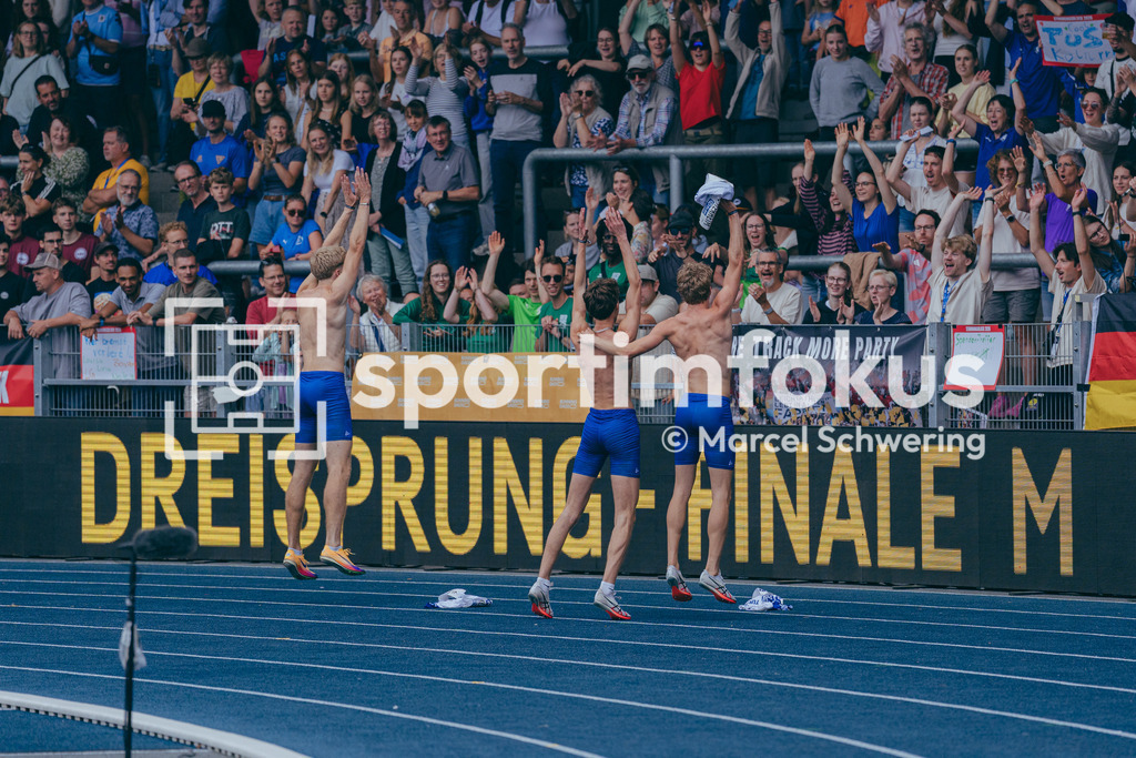 Deutsche Meisterschaften der Frauen und Männer 2026 | Jan Emanuel Merheim, TuS Köln rrh., Jan Emanuel Merheim, TuS Köln rrh., Lasse Block, TuS Köln rrh., Deutsche Meisterschaften der Frauen und Männer 2026, Lohrheidestadion Bochum-Wattenscheid, 26.07.2026. Foto: Marcel Schwering / sportimfokus - Realisiert mit Pictrs.com