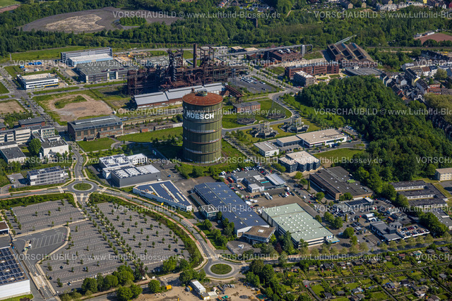 Dortmund230503997 | Luftbild, Technologiepark Gewerbegebiet Phoenix West, Gasometer, Hochofen Stahlwerk Ruine, Schalthaus, Hörde, Dortmund, Ruhrgebiet, Nordrhein-Westfalen, Deutschland
