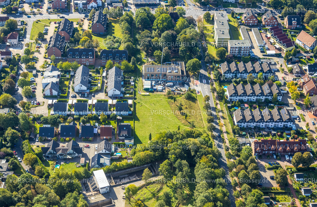 Hamm250901184 | Luftbild, Baustelle mit Neubau Kita Villa Kunterbunt an der Ostwennemarstraße Ecke Alter Uentroper Weg, Reihenhaus Wohnsiedlung, Uentrop, Hamm, Ruhrgebiet, Nordrhein-Westfalen, Deutschland