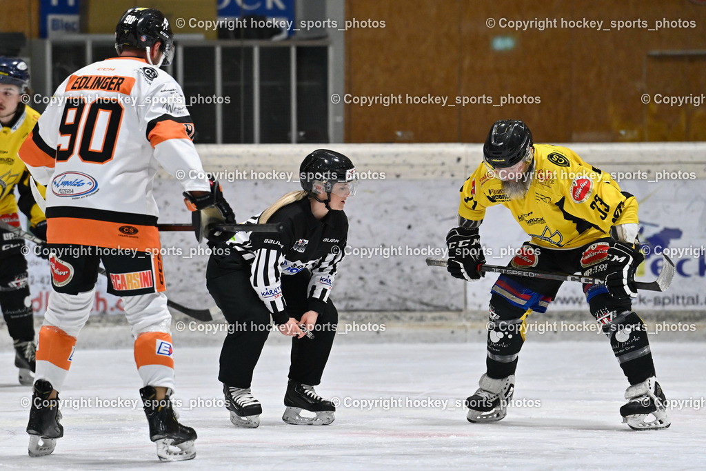 EC Spittal Hornets vs. USC Piraten Velden 7.2.2024 | #90 Edlinger Patrick, Klemm Anja Referee, #33 Kabas Michael