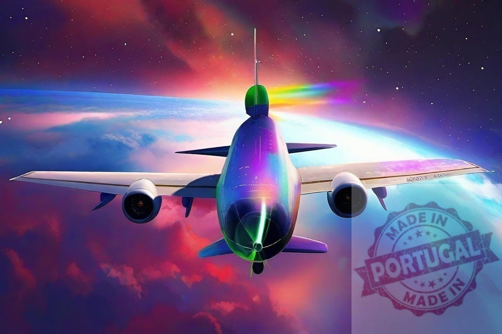 Spaceship flying through a colorful cosmic galaxy | Spaceship flies through space reflecting a vibrant rainbow spectrum and a starry galaxy - Realized with Pictrs.com
