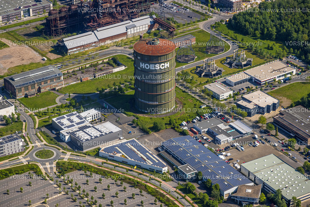 Dortmund230504044 | Luftbild, Technologiepark Gewerbegebiet Phoenix West, Gasometer, Hörde, Dortmund, Ruhrgebiet, Nordrhein-Westfalen, Deutschland