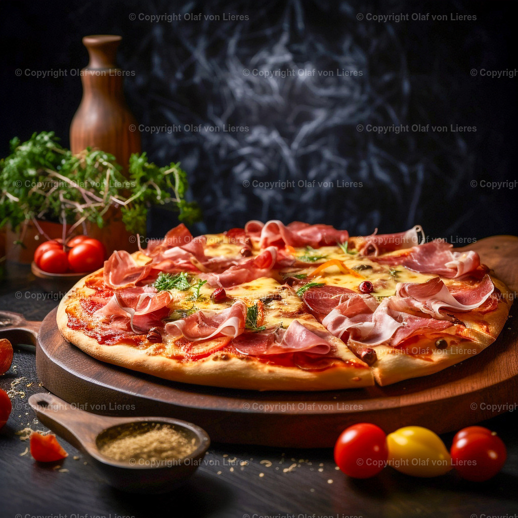 servierte Pizza | Pizza auf Holzbrett