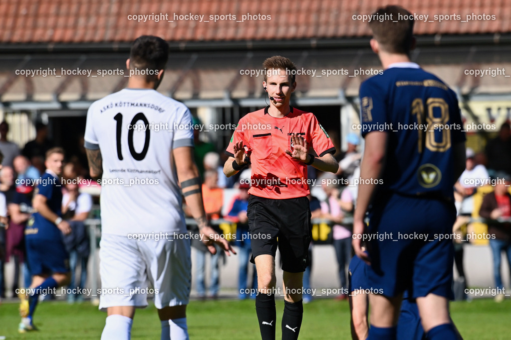 ATUS Velden vs. ASKÖ Köttmannsdorf 7.10.2023 | #10 Adis Ajkic Köttmannsdorf, Jakob Bögner Referee,  #18 Nicolas Manuel Modritz ATUS Velden, ATUS Velden vs. ASKÖ Köttmannsdorf 7.10.2023, ATUS Velden vs. ASKÖ Köttmannsdorf am 07.10.2023 in Velden (Wald Arena Velden), Austria, (Photo by Bernd Stefan)