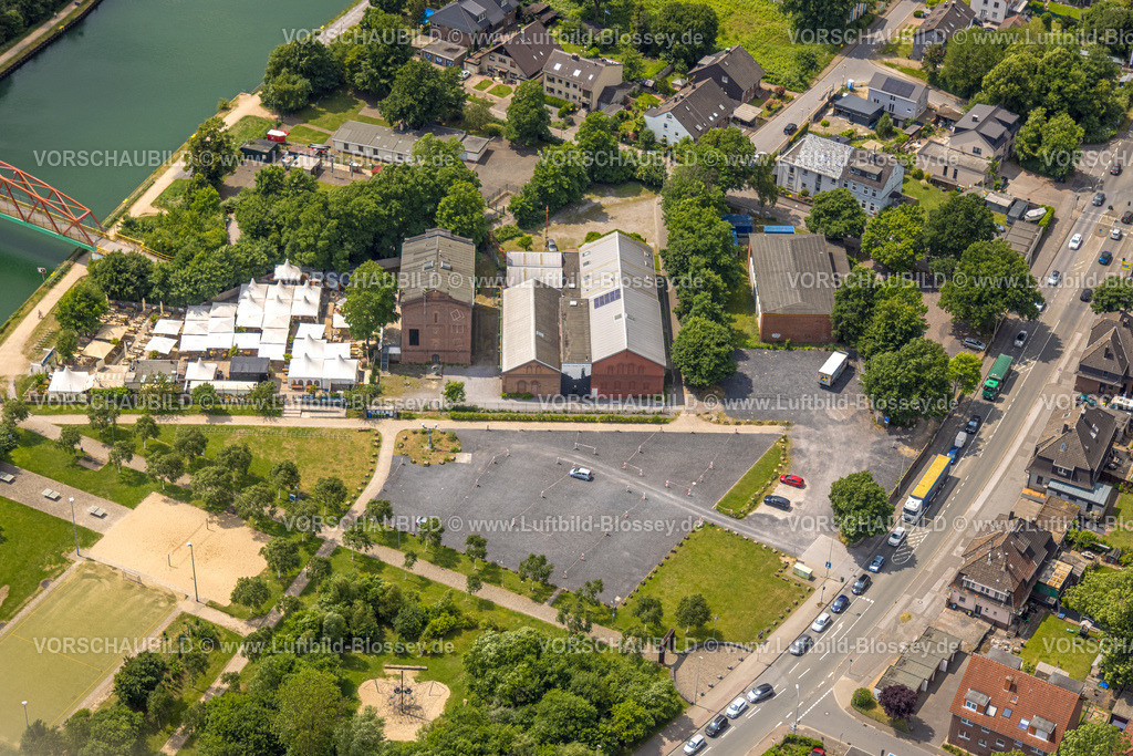 Herne250601432 | Luftbild, Kulturpark Unser Fritz, Gelände ehemalige Zeche Unser Fritz, Künstlerzeche Unser Fritz 2/3, Schacht 3, Steinmeister's Biergarten - Oskar am Kanal, Unser Fritz, Herne, Ruhrgebiet, Nordrhein-Westfalen, Deutschland