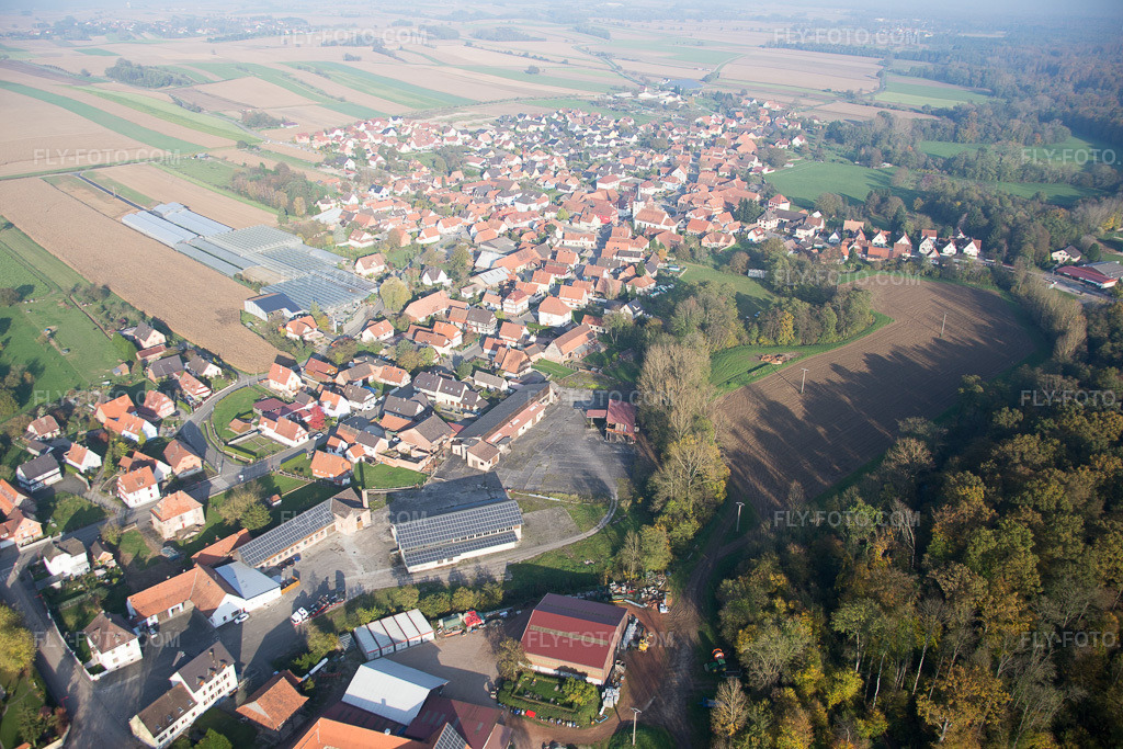 Aerial view: View of the town in Niederrœdern in the state Bas-Rhin, France.Photo: IMG_075666.jpg taken on 11/01/2014 by Werner Riehm/FLY-FOTO.comResolution of the original: 5472 x 3648 px