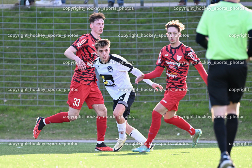 SV Spittal 1921 vs. ATUS Ferlach 24.3.2024 | #33 Alexander Weiss ATUS Ferlach, #17 Matteo Revelant SV Spittal, SV Spittal 1921 vs. ATUS Ferlach 24.3.2024, SV Spittal 1921 vs. ATUS Ferlach am 24.03.2024 in Spittal an der Drau (Goldeck Stadion), Austria, (Photo by Bernd Stefan)