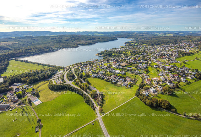 Sundern230905350 | Luftbild, Sorpetalsperre und Sorpedamm, Ortsansicht Langscheid, Fernsicht, Langscheid, Sundern, Sauerland, Nordrhein-Westfalen, Deutschland