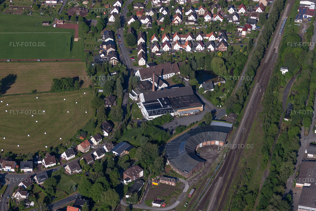 Luftbild: Bahnbetriebswerk im Ortsteil Ottbergen in Höxter im Bundesland Nordrhein-Westfalen in Deutschland. Foto: IMG_65700.jpg vom 25.05.2014 durch Werner Riehm/FLY-FOTO.de