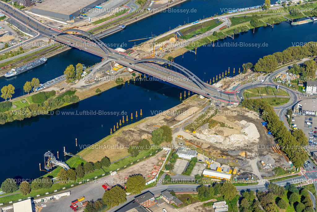 Duisburg241004333 | Luftbild, Karl-Lehr-Brücke im Duisburger Hafen, Baustelle, Ruhrort, Duisburg, Ruhrgebiet, Nordrhein-Westfalen, Deutschland