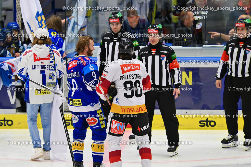 EC IDM Wärmepumpen VSV vs. Pioneers Vorarlberg 11.10.2024 | KONC DANIEL Referee, SIEGEL STEFAN Referee, PIRAGIC TRPIMIR Referee, #9 RAUCHENWALD Alexander EC VSV, #90 Pallestrang Alexander PIONEERS VORARLBERG,  EC IDM Wärmepumpen VSV vs. Pioneers Vorarlberg 11.10.2024, EC IDM Wärmepumpen VSV vs. Pioneers Vorarlberg am 11.10.2024 in Villach (Stadthalle Villach), Austria, (Photo by Bernd Stefan)