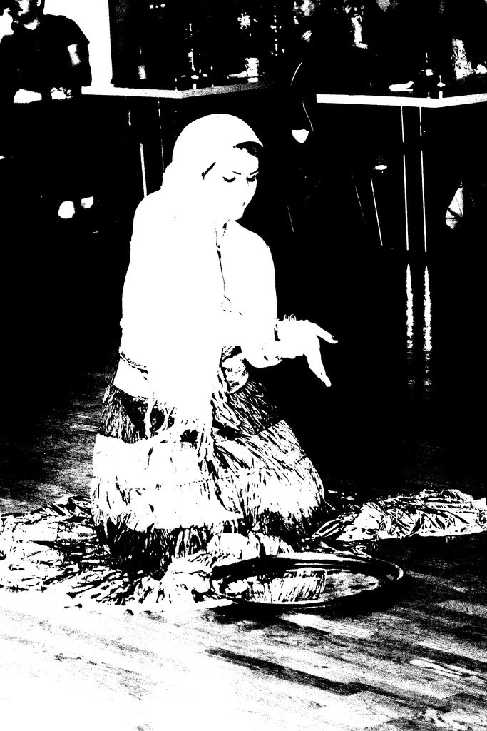 Orientalischer Tanz – Persisches Neujahrsfest | Stark kontrastierte Aufnahme einer Tänzerin beim persischen Neujahrsfest: Symbol für Tradition, Anmut und die Verbindung von Ritual und Kultur. - Realisiert mit Pictrs.com