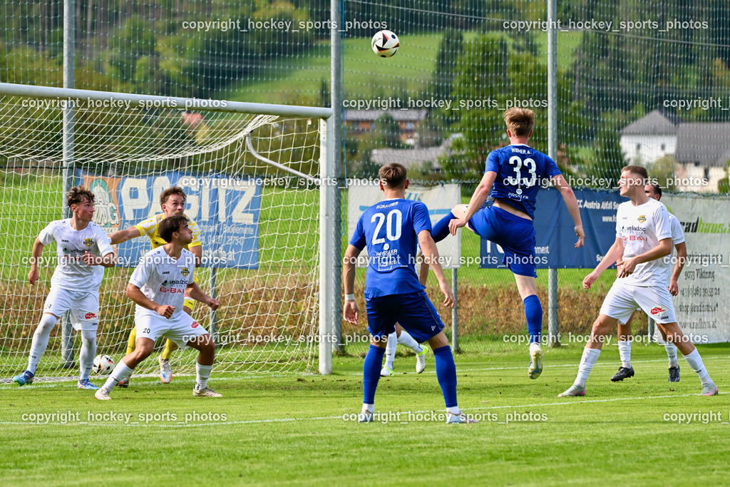 ASKÖ Köttmannsdorf vs. Union Matrei | Tor Union Matrei, #20 Luca Ronacher UNION Matrei, #33 Alexander Wibmer UNION Matrei, #20 Daniel Hans Genser ASKÖ Köttmannsdorf, #29 Sebastian Salbrechter ASKÖ Köttmannsdorf, #7 Alex Ristic ASKÖ Köttmannsdorf, ASKÖ Köttmannsdorf vs. Union Matrei, ASKÖ Köttmannsdorf vs. Union Matrei am 13.09.2025 in Köttmannsdorf (Sportplatz Köttmannsdorf), Austria, (Photo by Bernd Stefan)