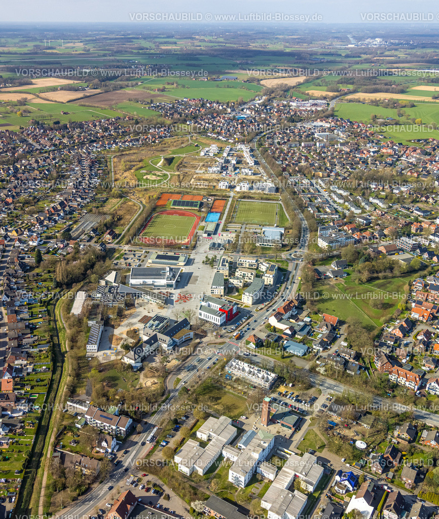 Selm260307111 | Luftbild, Campusplatz Süd und Campusplatz Nord, Sportzentrum mit Sparkassen Arena SG Selm und Tennisplätzen TC Selm 76 e.V.,, Wohnen am Auenpark Baugelände mit Neubau Wohnhäuser, Beifang, Selm, Münsterland, Nordrhein-Westfalen, Deutschland