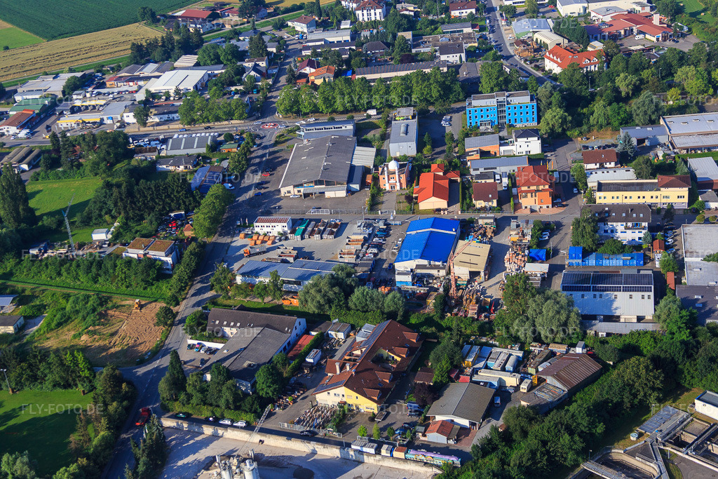 Luftbild: Gewerbegebiet Zeppelinstraße mit AS Tragende Ideen GmbH und Moschee Bensheim (Bashier Moschee) in Bensheim im Bundesland Hessen in Deutschland. Foto: IMG_091468.jpg vom 07.07.2016 durch Werner Riehm/FLY-FOTO.deWWW.AS-TRAGENDEIDEEN.DE