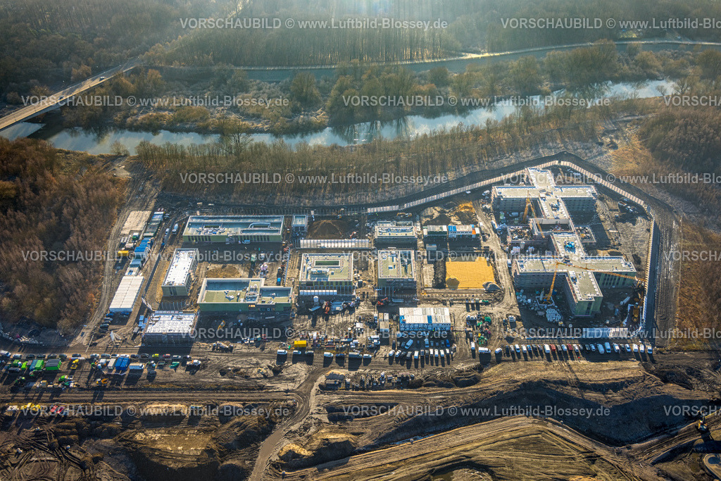 Luenen260100054_2 | Luftbild, Gelände der ehemaligen Zeche Victoria,  Baustelle und Sanierung für einen Landschaftspark Viktoria für die IGA Gartenausstellung 2027, Neubau einer Forensik-Klinik, Lünen, Ruhrgebiet, Nordrhein-Westfalen, Deutschland
