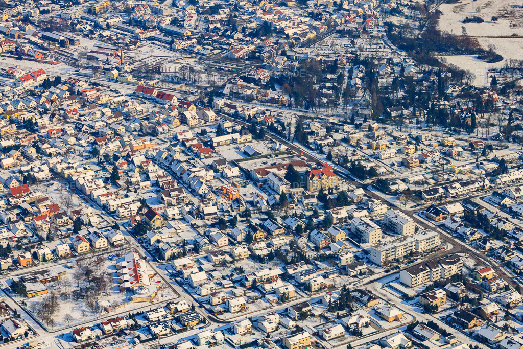 Luftbild: Marienstraße im Winter bei Schnee in Jockgrim im Bundesland Rheinland-Pfalz in Deutschland. Foto: IMG_24317.jpg vom 16.02.2010 durch Werner Riehm/FLY-FOTO.de