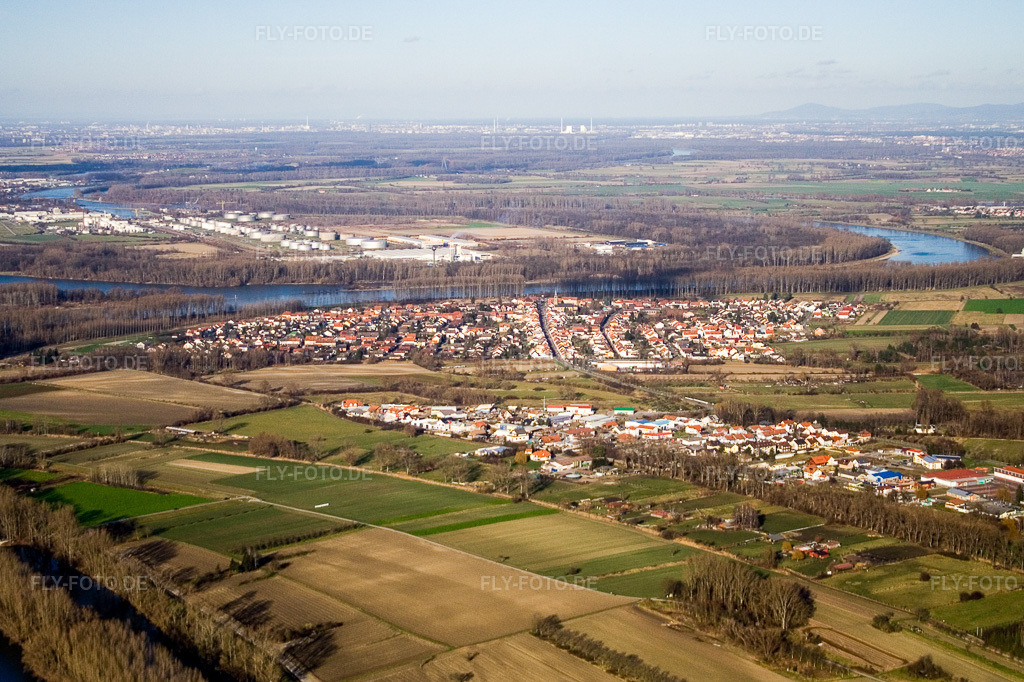 Luftbild: Ortsansicht von Südosten im Ortsteil Rheinhausen in Oberhausen-Rheinhausen im Bundesland Baden-Württemberg in Deutschland. Foto: IMG_5191.jpg vom 14.01.2007 durch Werner Riehm/FLY-FOTO.de