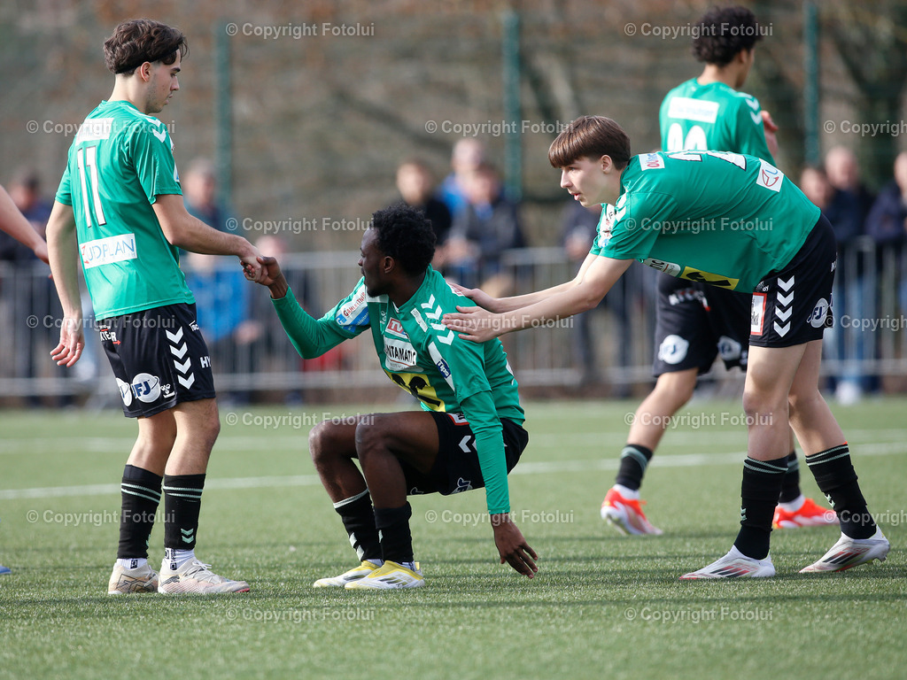 A_LUI_080325_28 | SPORT FUSSBALL REGIONALLIGA MITTE ASKOE OEDT -JUNGE WIKINGER RIED 08.03.IM BILD :  DANIEL WIMMER,CONRAD SCHOLL,HELFEN ONDOA BELINGA BEIM AUFSTEHEN  (ALLE RIED) FOTO:FOTOLUI