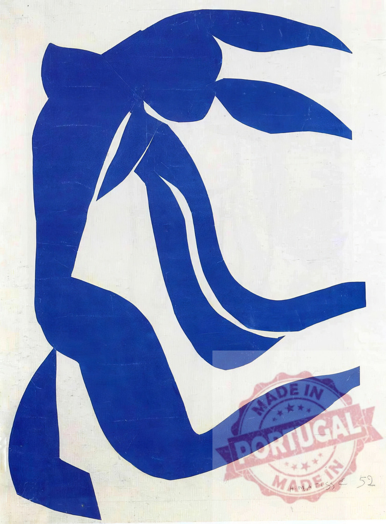 Henri Matisse blue nude cutout artwork gouache découpée. Henri Matisse | Henri Matisse blue cutout figure portraying a nude woman in a minimalist abstract style - Realized with Pictrs.com